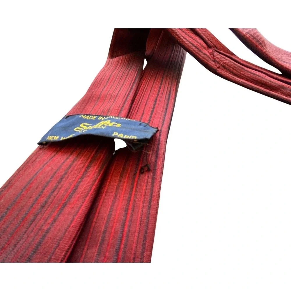 Sulka London Silk Tie Mens Red Burgundy Striped Handmade in‎ England Vintage